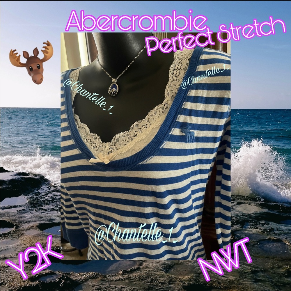 Y2k NWT Gorgeous Abercrombie Perfect Stretch scoopnecklinetop 3/4sleeves striped
